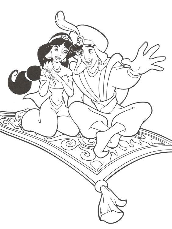 564x753 Drawing Aladdin With Jasmine In Flying Carpet Coloring Page