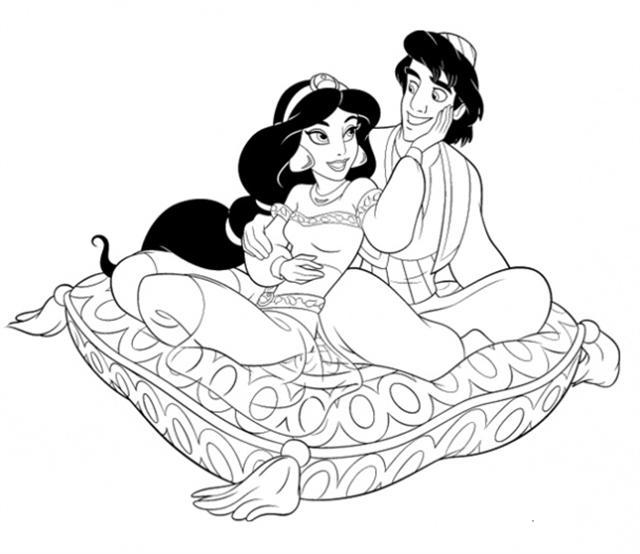 640x554 Aladdin Sitting With Jasmine Coloring Pages
