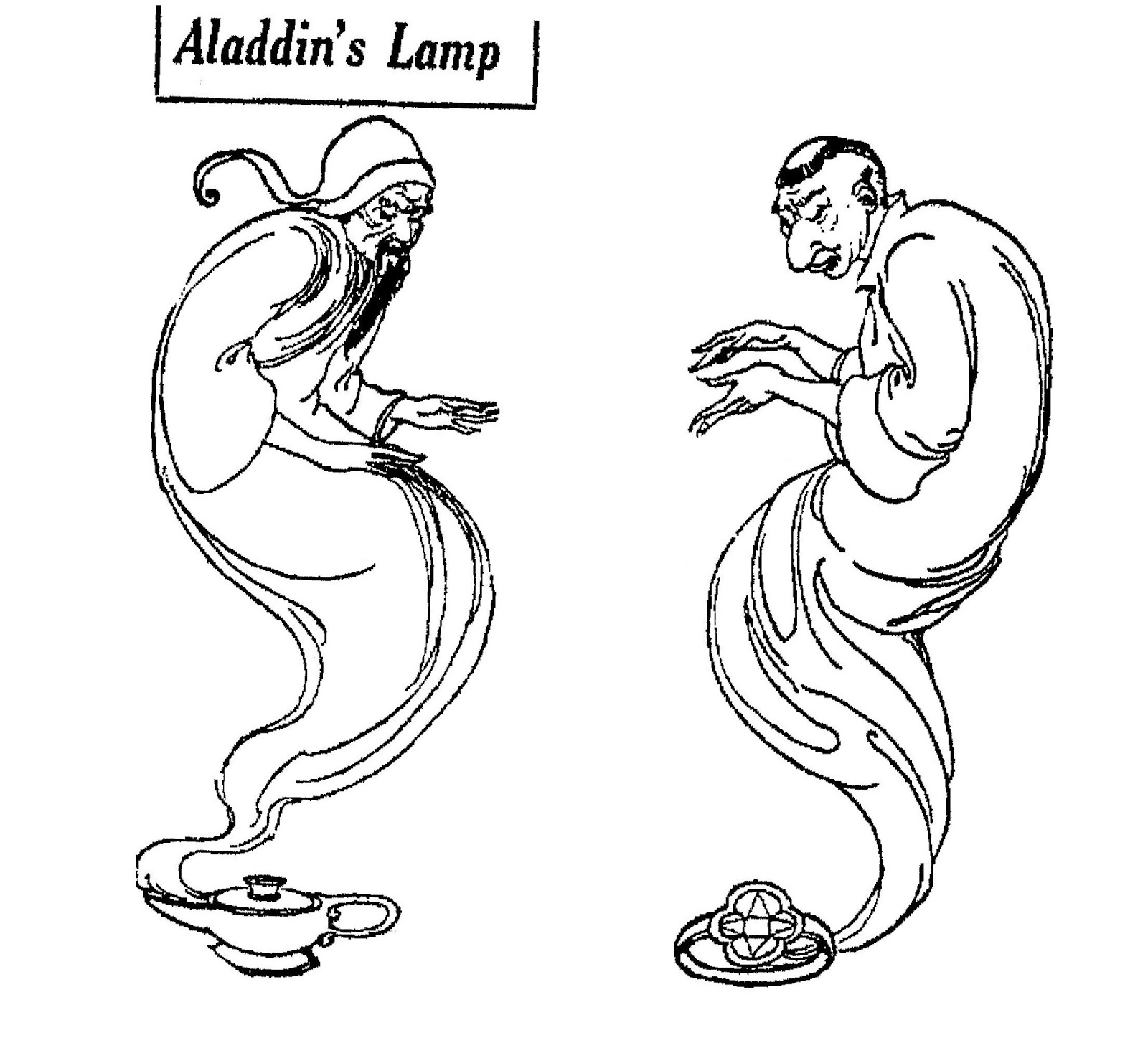 1600x1475 Aladdin's Lamp Paper Doll Cut Outs June 1925 Wonderful Genie
