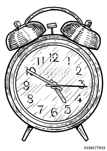 354x500 Alarm Clock Illustration, Drawing, Engraving, Ink, Line Art