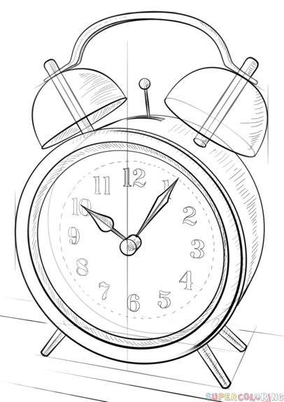 406x575 How To Draw An Alarm Clock Step By Step. Drawing Tutorials