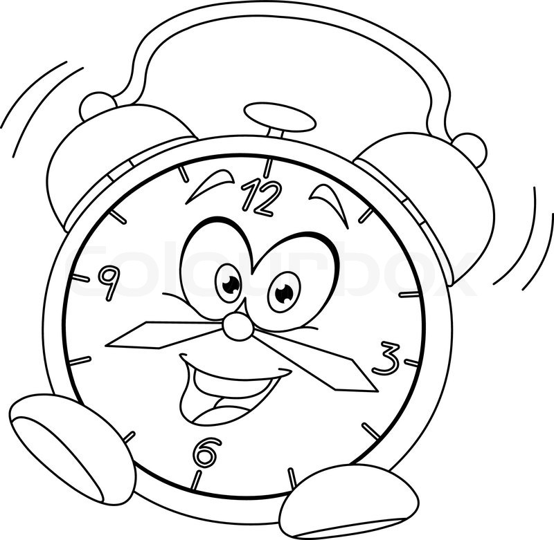 800x781 Outlined Cartoon Alarm Clock. Vector Illustration Coloring Page