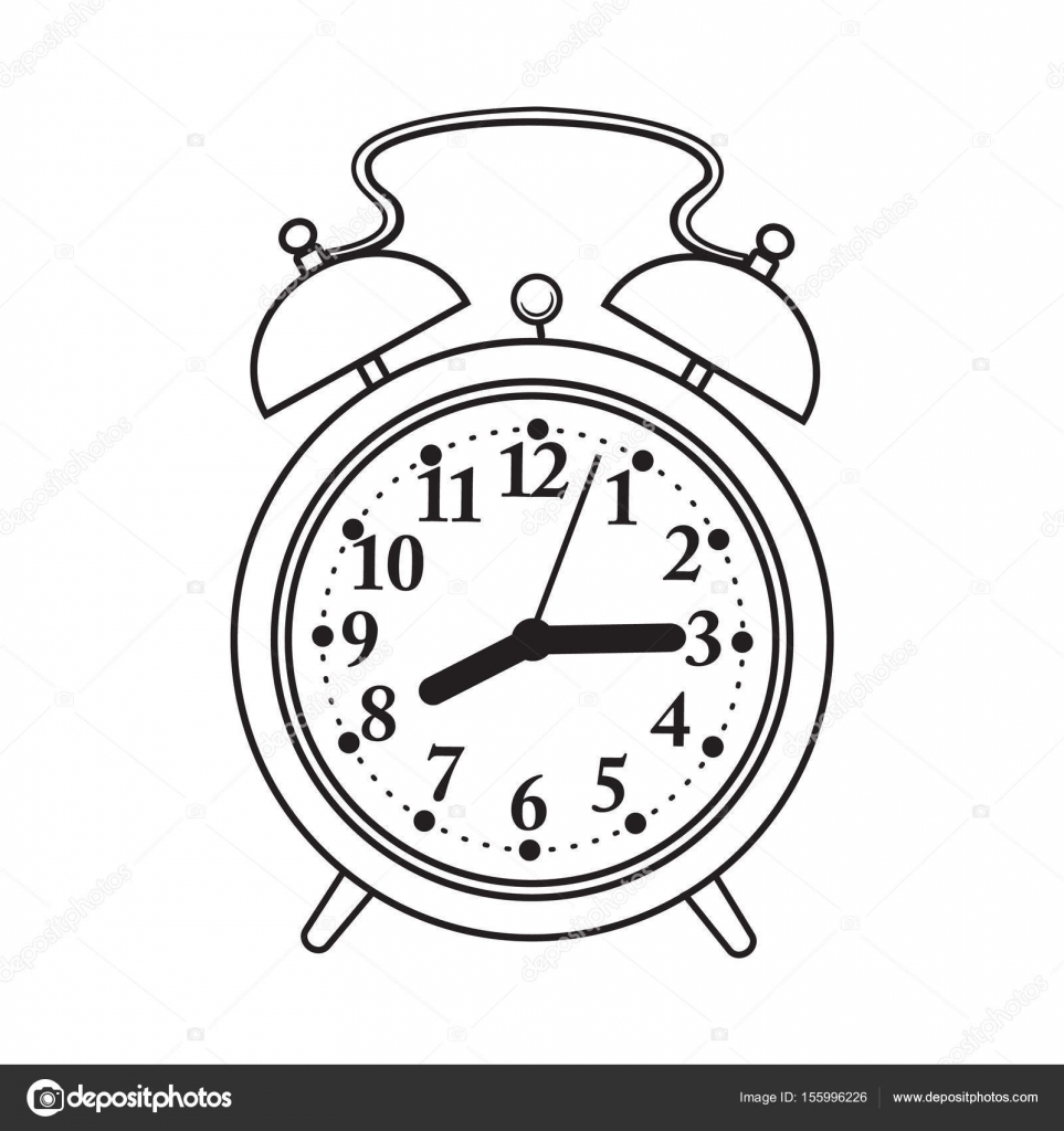 963x1024 Retro Style Analog Alarm Clock, Sketch Vector Illustration Stock
