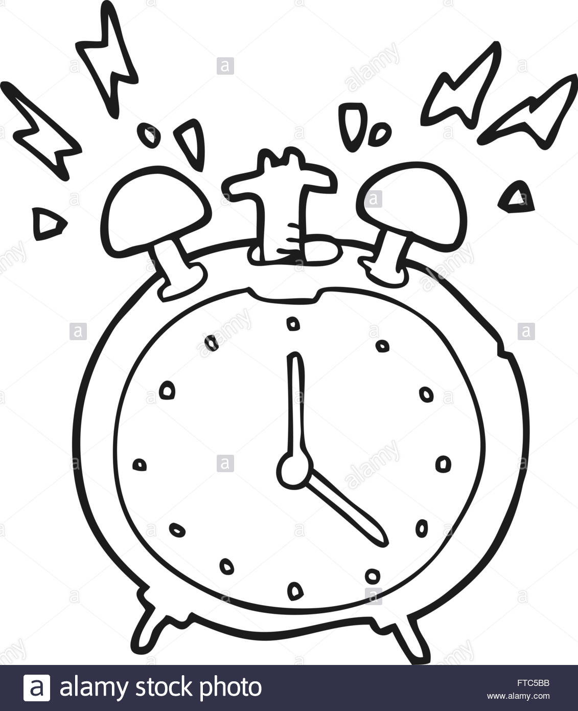 1131x1390 Freehand Drawn Black And White Cartoon Ringing Alarm Clock Stock