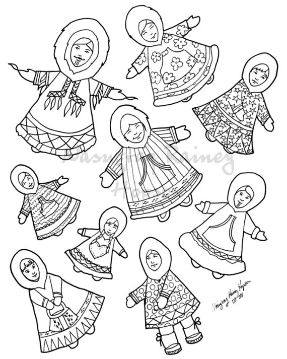 570x713 Alaska Native Inupiaq Eskimo Hand Drawn Coloring Page Featuring