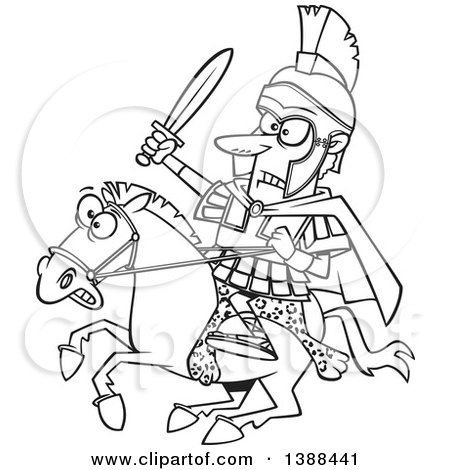 450x470 Clipart Of A Cartoon Black And White Lineart Spartan Soldier