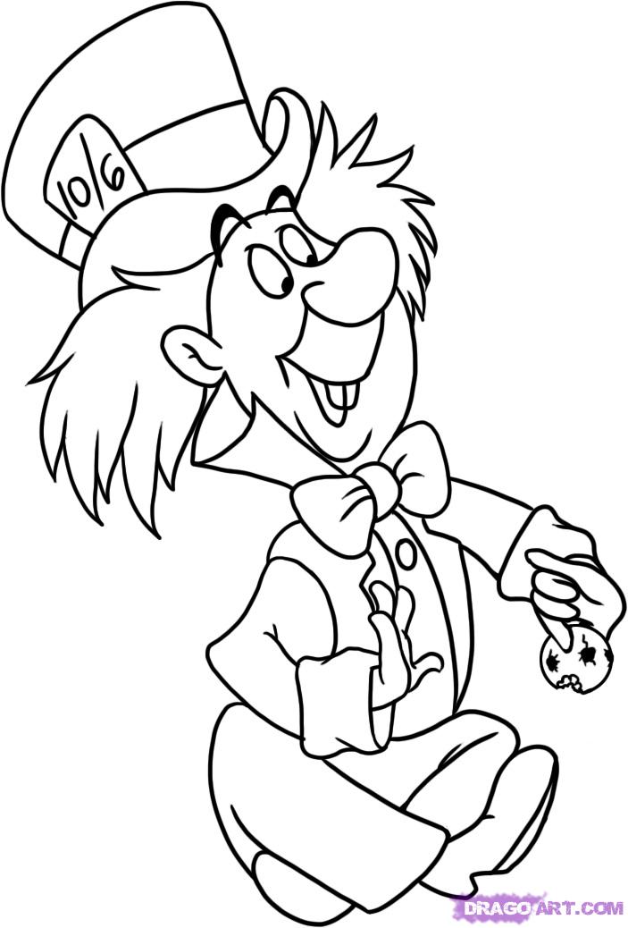 703x1038 How To Draw Mad Hatter From Alice In Wonderland Step Free Images