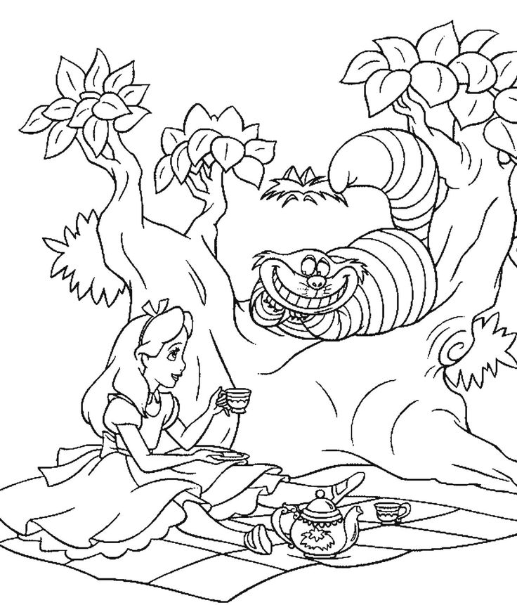736x861 Alice In Wonderland Coloring Pages Cartoon And Movie Cat