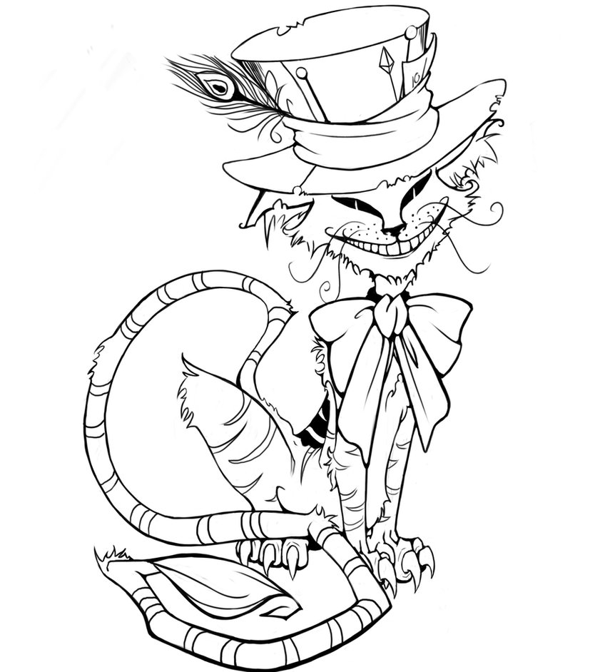 848x942 Tattoo Design Cheshire Cat W Hatter's Hat By Darkabyssinian
