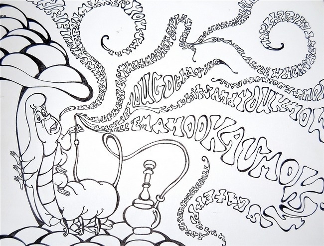 650x493 Alice In Wonderland Caterpillar Smoking Coloring Pages Printable