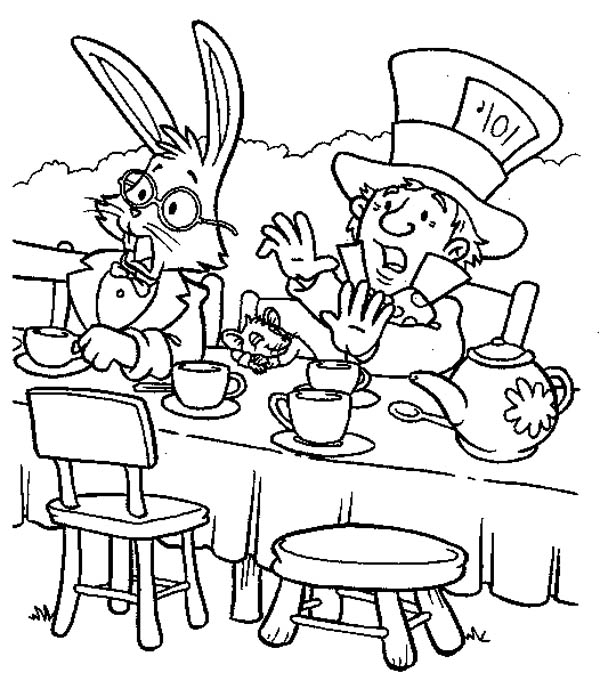 600x689 White Rabbit And Mad Hatter Tea Party In Alice In Wonderland