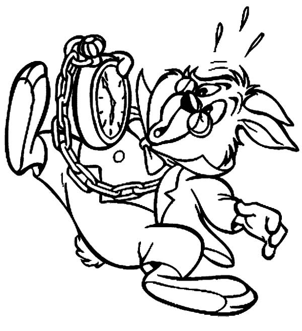 600x657 White Rabbit With Big Pocket Watch In Alice In Wonderland Coloring
