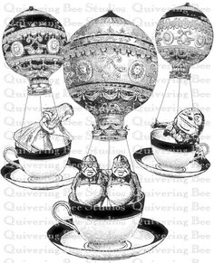 236x291 Alice In Wonderland Hot Air Balloon Teapots By Quiveringbeestudios