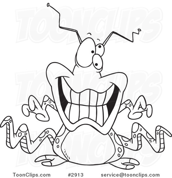581x600 Cartoon Black And White Line Drawing Of A Grinning Alien