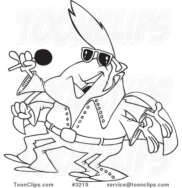 581x600 Cartoon Black And White Line Drawing Of An Elvis Impersonator