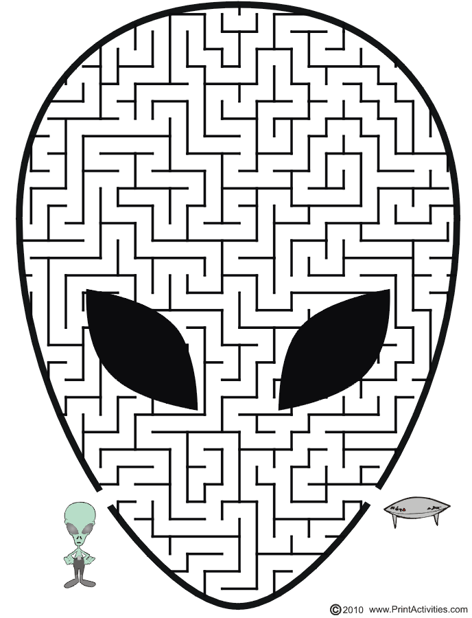 688x900 Printable Alien Maze Shaped Like Alien Head