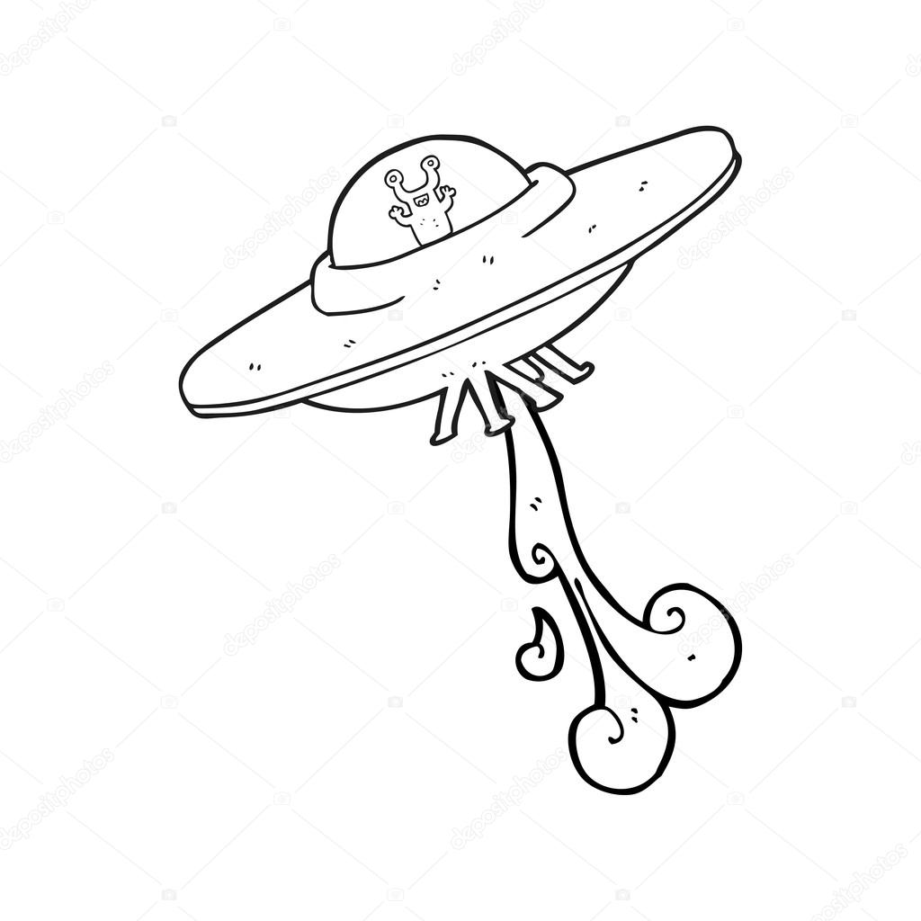 1024x1024 Black And White Cartoon Alien Spaceship Stock Vector