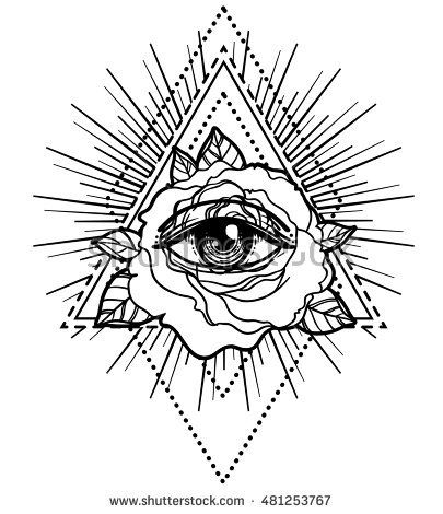 405x470 All Seeing Eye Pyramid Symbol With Rose Flower. Sacred Geometry