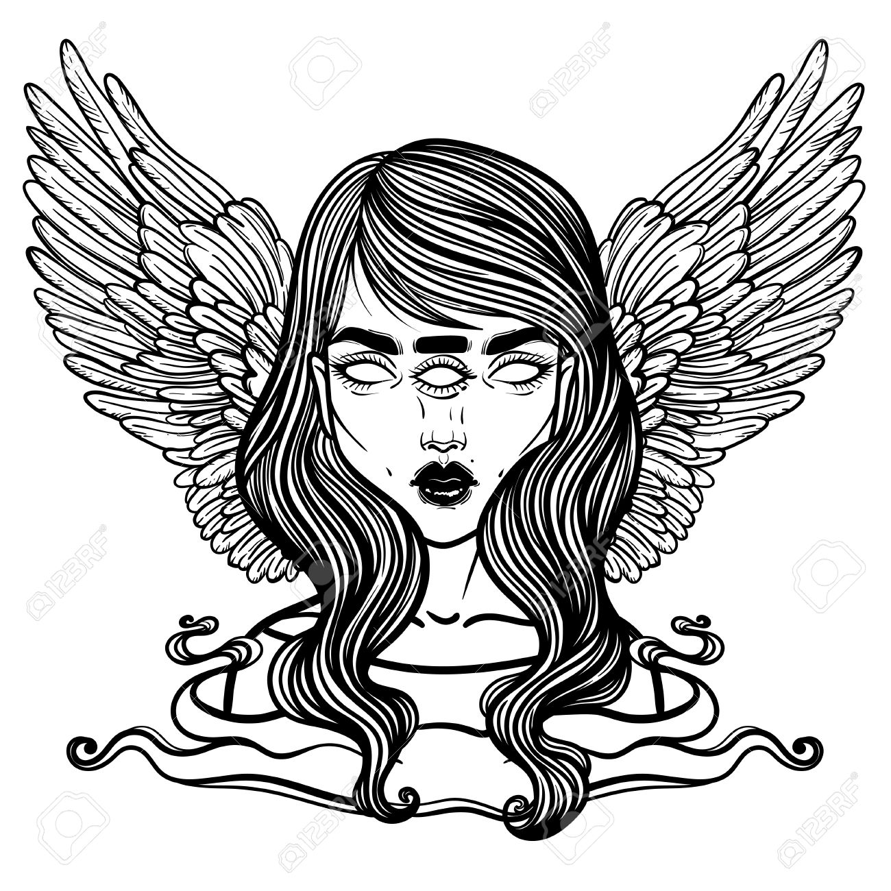 1300x1300 Portrait Of Mystic Angel Or Demon Of Death In The Form Of A Girl