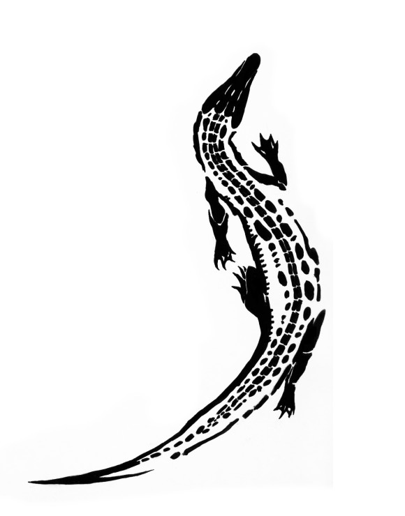 580x740 Awesome Black Alligator Tattoo Stencil