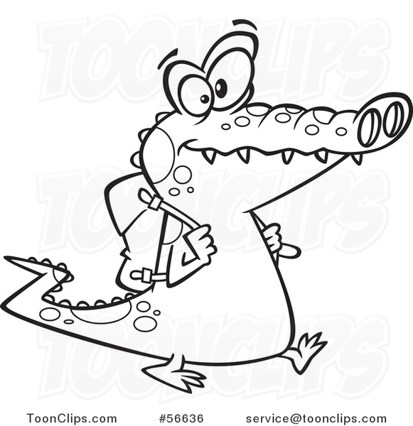 581x600 Cartoon Outline Student Alligator Walking With A Backpack