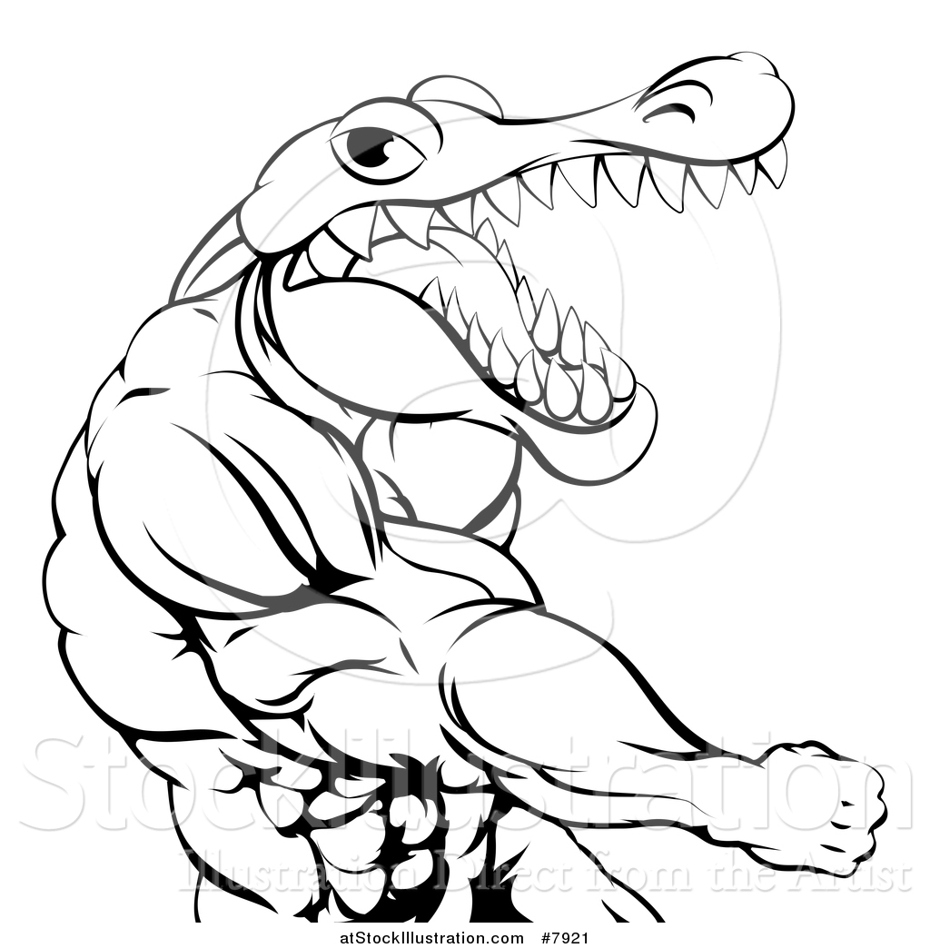 1024x1044 Vector Illustration Of A Black And White Lineart Tough Muscular