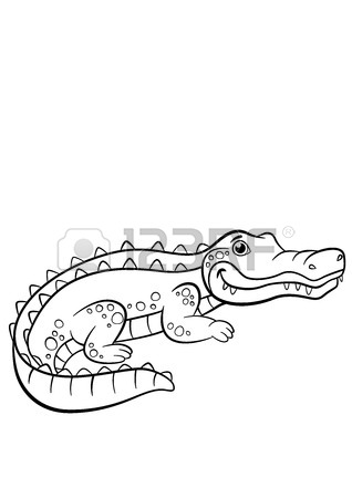318x450 Coloring Pages. Animals. Mother Alligator Looks At Her Little