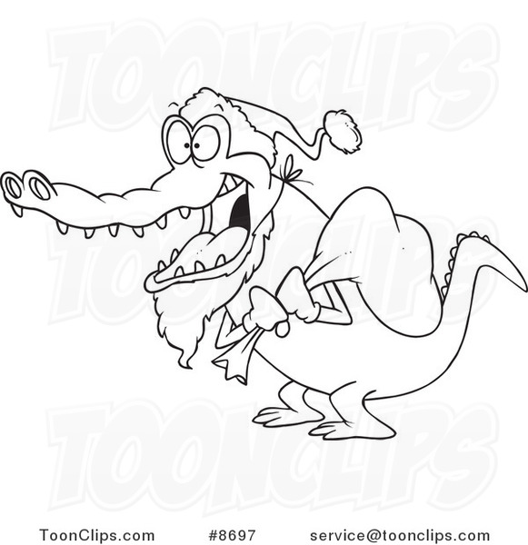 581x600 Cartoon Black And White Line Drawing Of A Santa Alligator