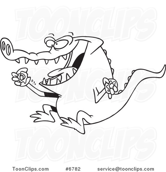 581x600 Cartoon Blacknd White Line Drawing Ofnlligator Eating