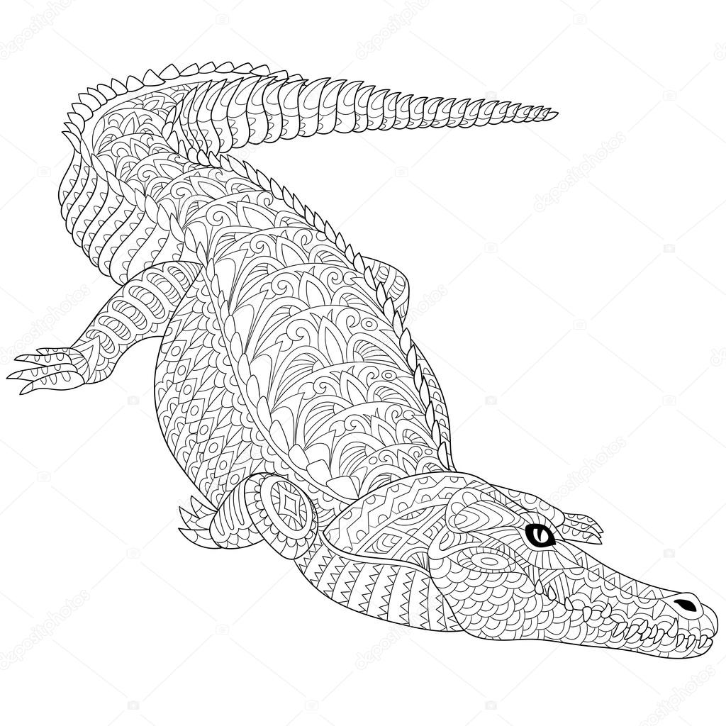 1024x1024 Zentangle Stylized Crocodile (Alligator) Stock Vector Sybirko