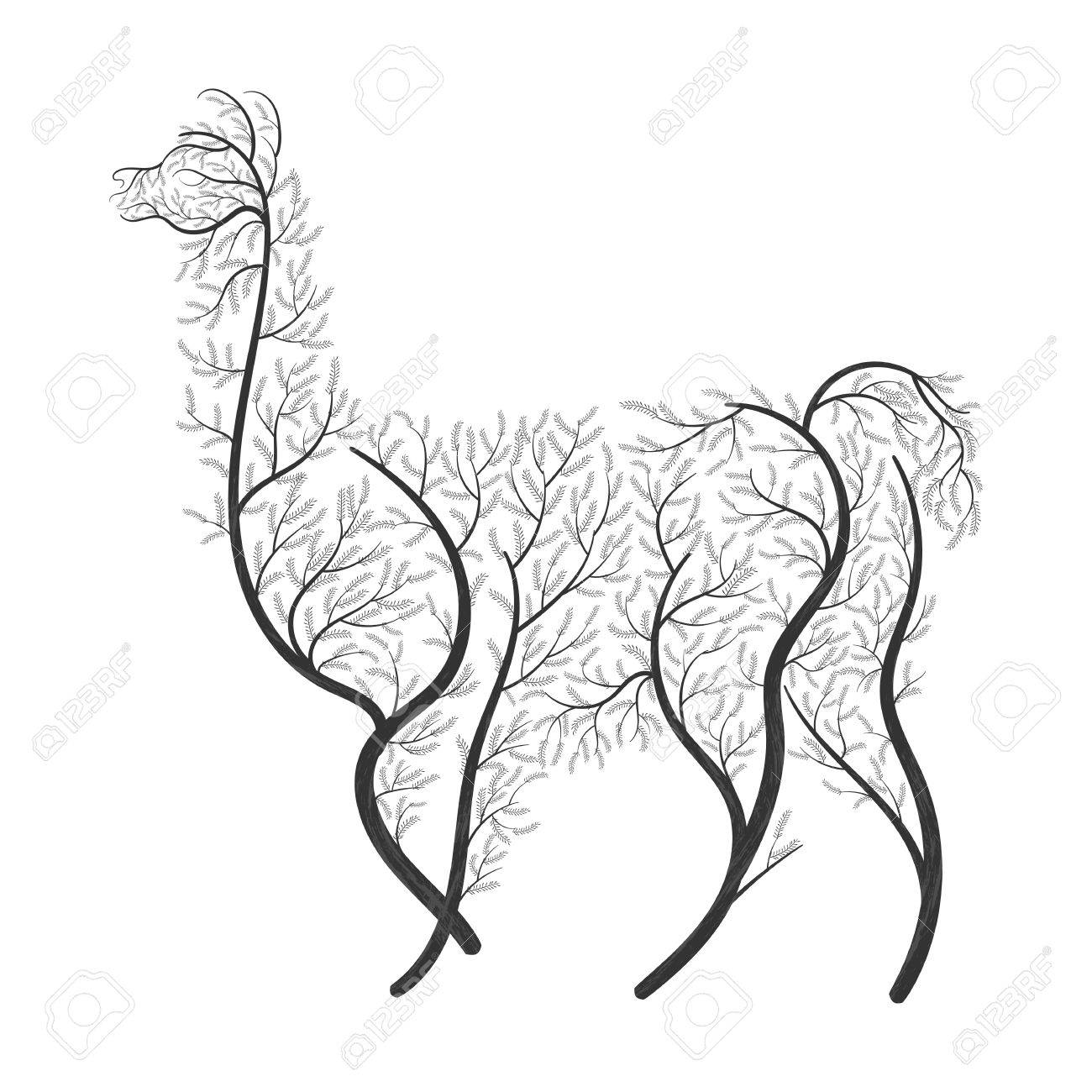1300x1300 Lama Alpaca, Guanaco Stylized Bushes On A White Background