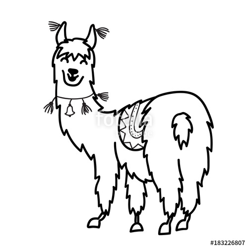 500x500 Isolated Outline Cartoon Baby Llama. Stock Image And Royalty