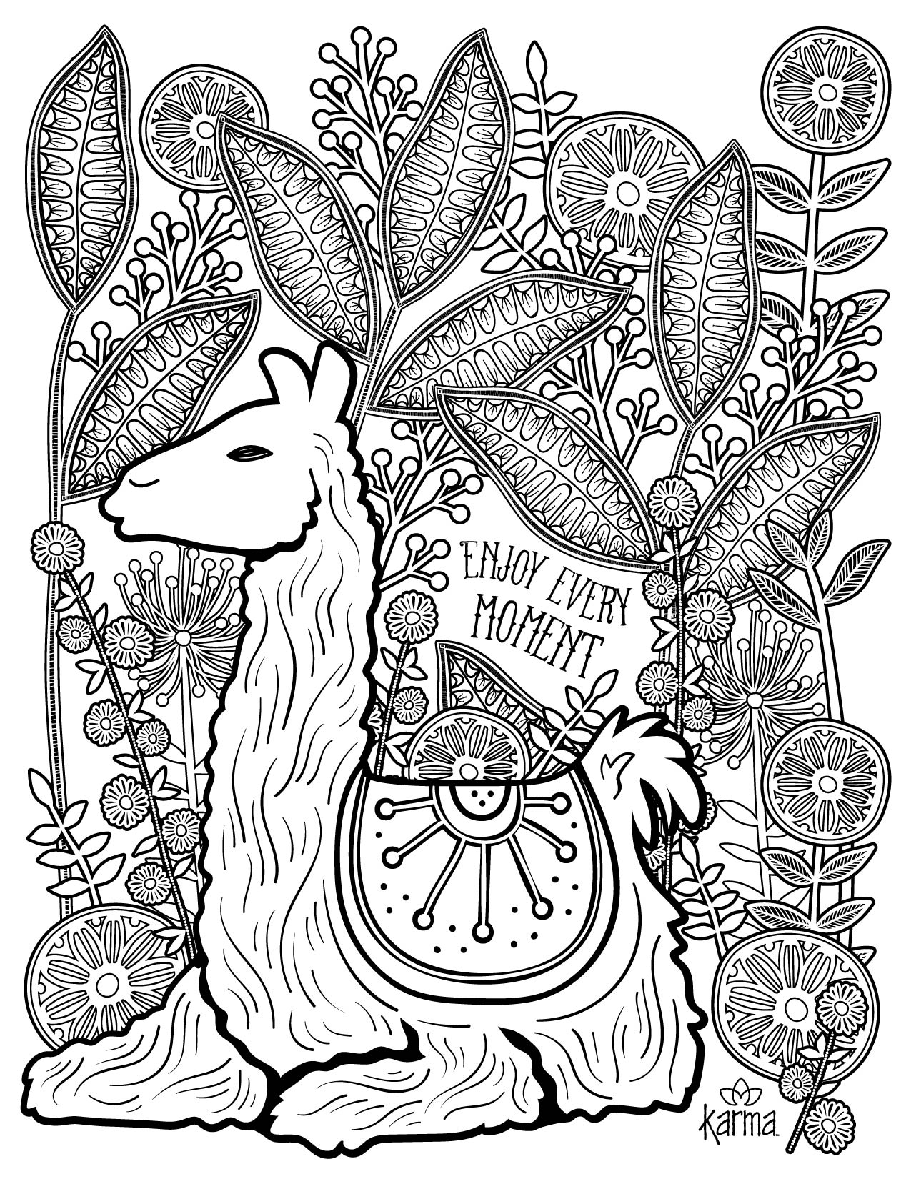 1275x1650 Llama! Free And Printable Coloring Page By Karma Gifts Adult