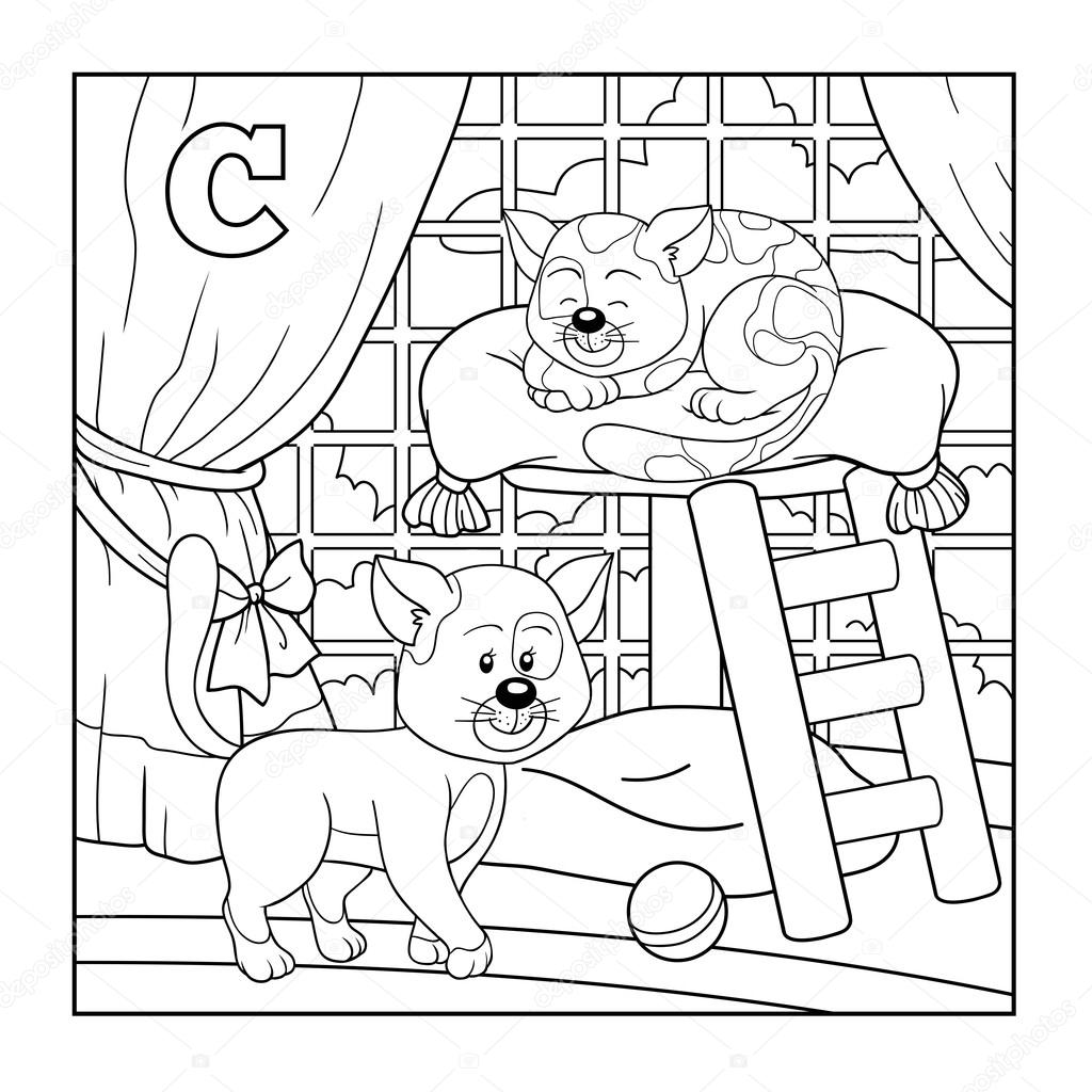 1024x1024 Coloring Book (Cat), Colorless Alphabet For Children Letter C