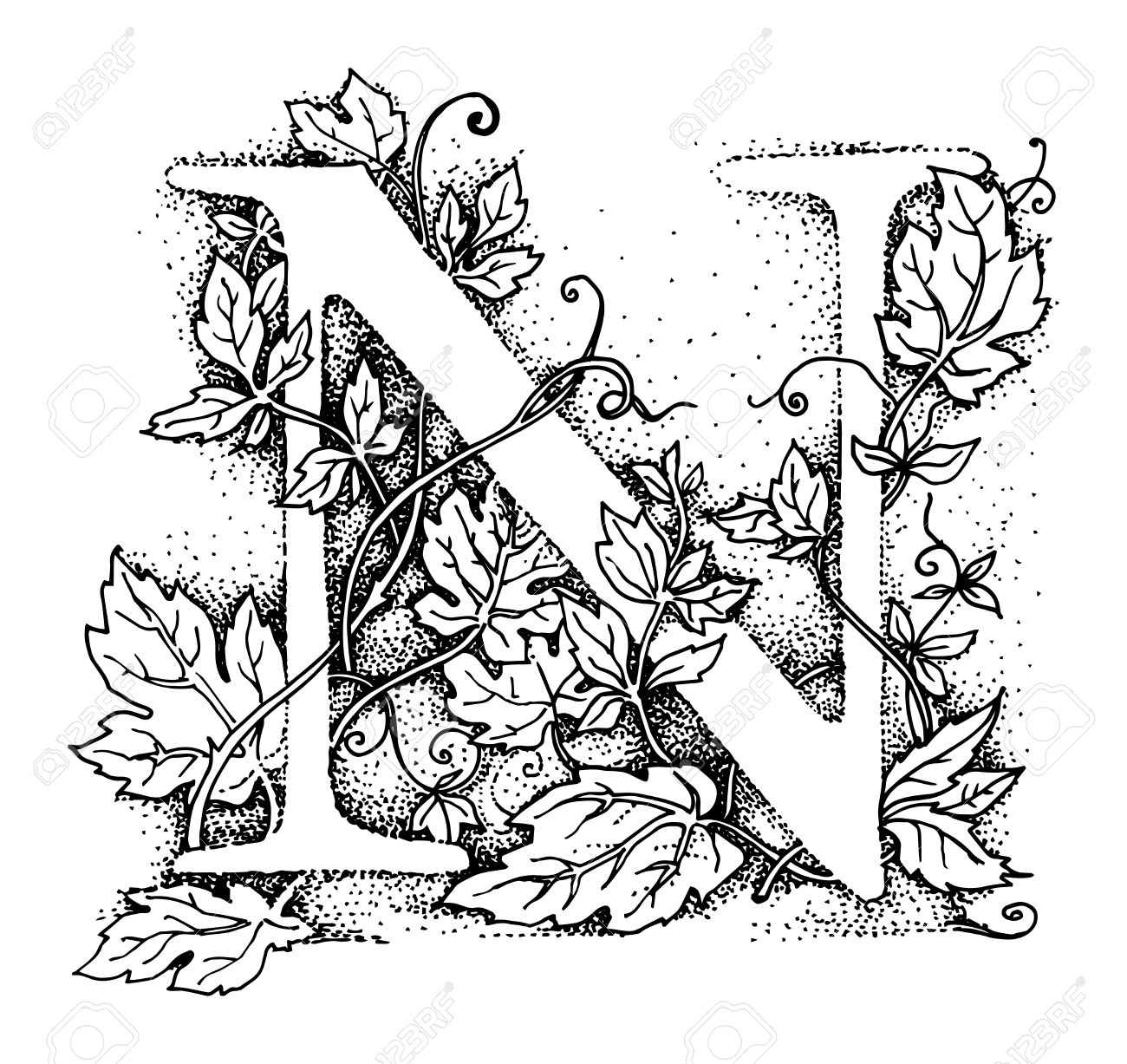 1300x1227 Letter N Alphabet Symbol, Hand Draw Illustration Royalty Free