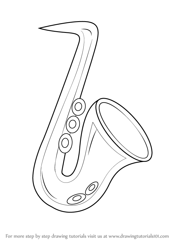 600x846 Learn How To Draw A Saxophone For Kids (Musical Instruments) Step
