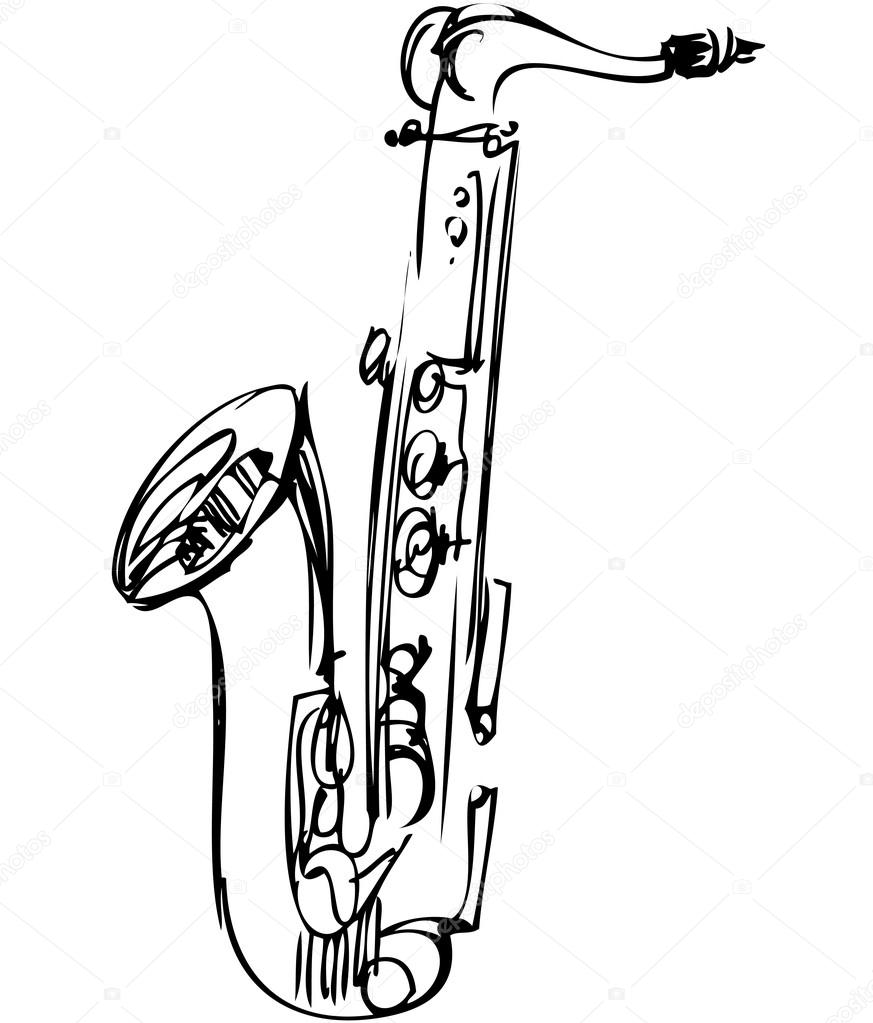 873x1023 Sketch Brass Alto Saxophone Musical Instrument Stock Vector