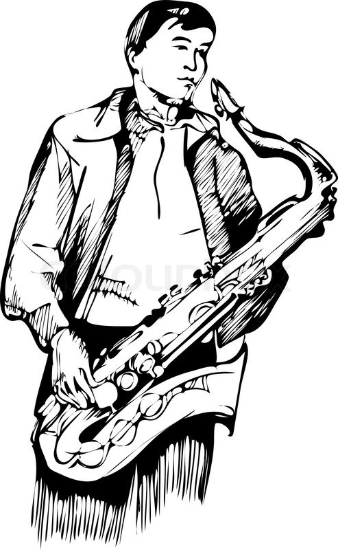 493x800 Musician With A Saxophone Sketch Arcwise Stock Vector Colourbox