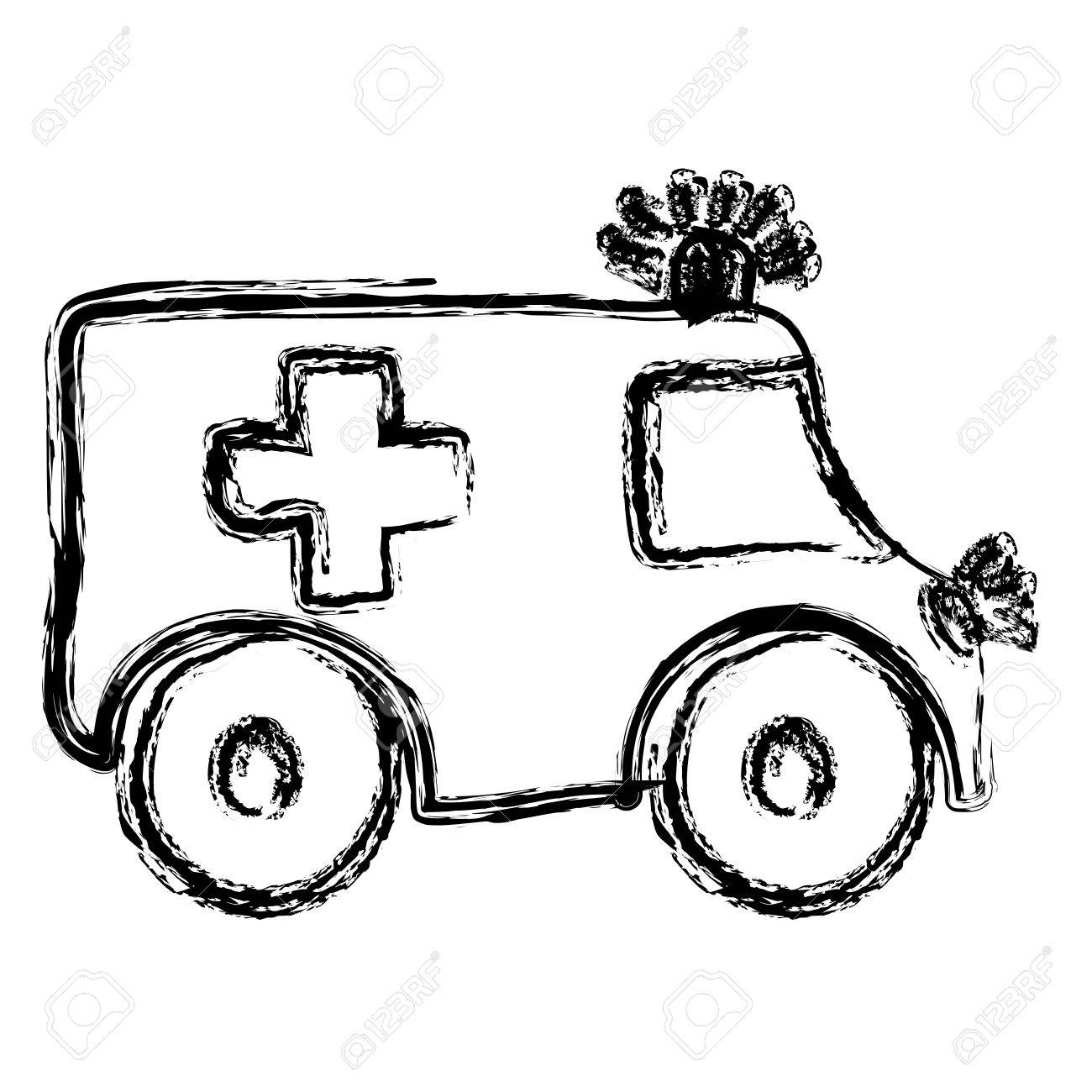 1300x1300 Monochrome Hand Drawn Sketch Of Ambulance Vector Illustration