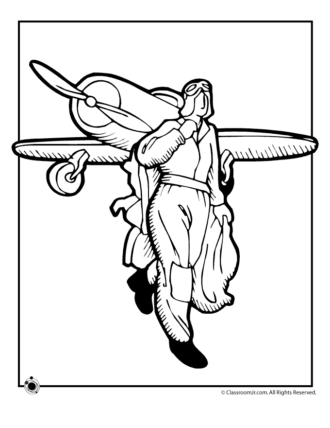 680x880 Amelia Earhart And Plane Coloring Page