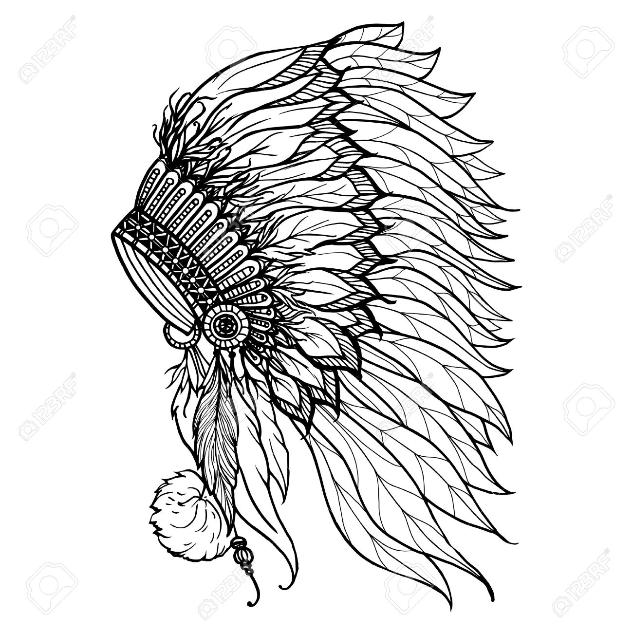 1300x1300 Native American Headdress Drawing Doodle Headdress For Native