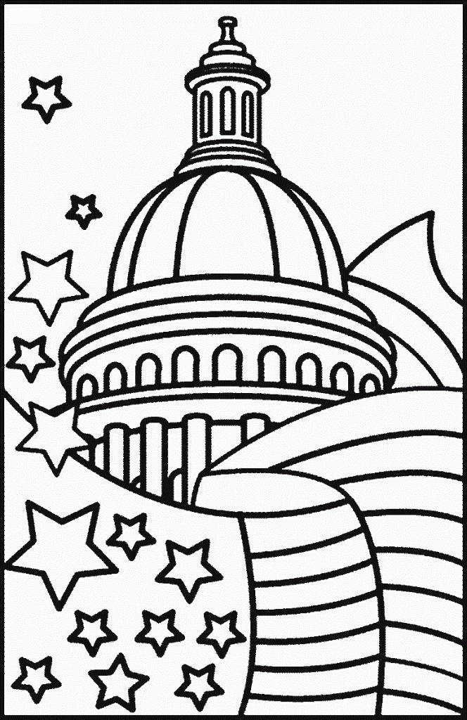 664x1024 White House With American Flag On Flag Day Coloring Page