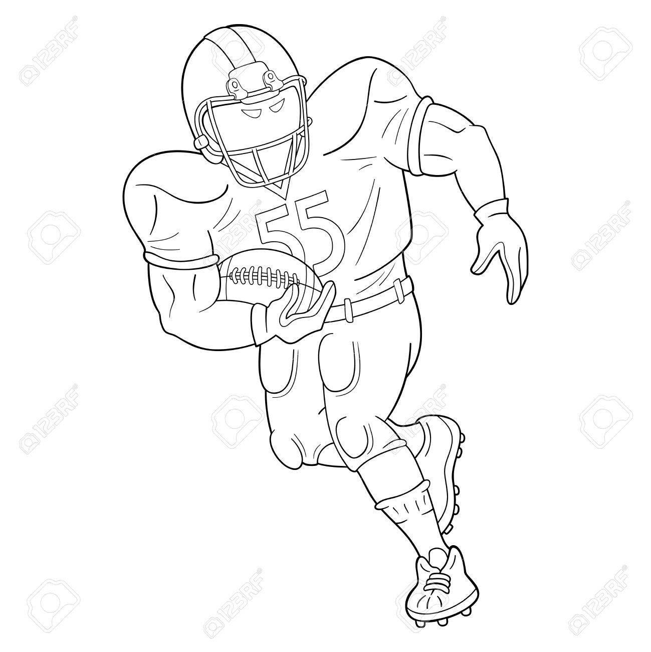 1299x1300 American Football Player With A Ball. Black And White Illustration