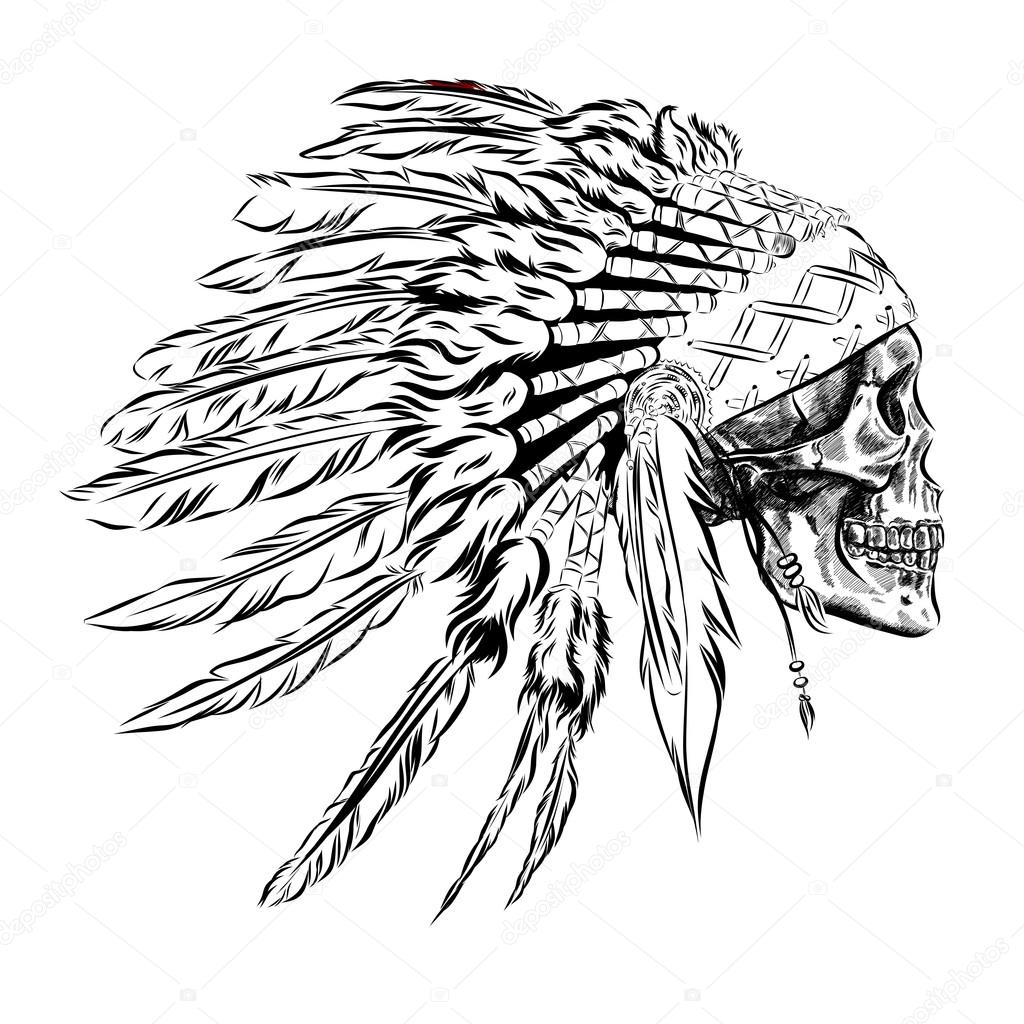 1024x1024 Hand Drawn Native American Indian Feather Headdress With Human