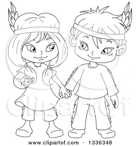 450x470 Clipart Of A Cute Native American Indian Boy And Girl Holding