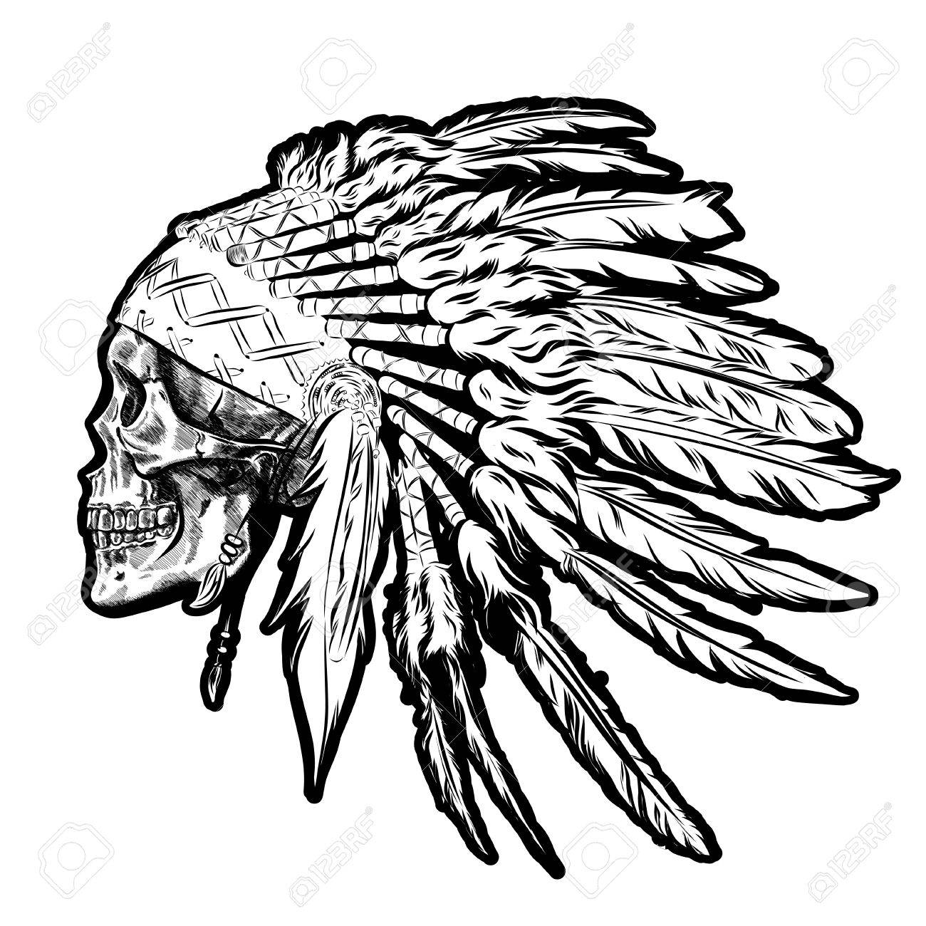 1300x1300 Hand Drawn Native American Indian Feather Headdress With Human