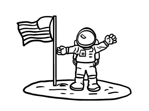 600x448 An Astronaut Put American Flag On The Moon Soil Coloring Page