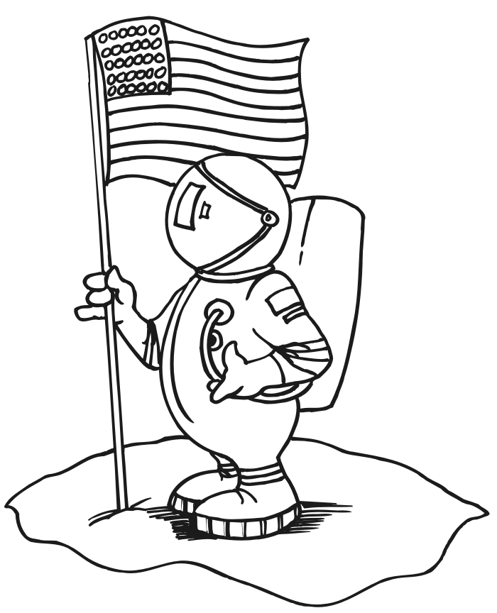 700x864 Space Coloring Page Of An Astronaut Holding The American Flag