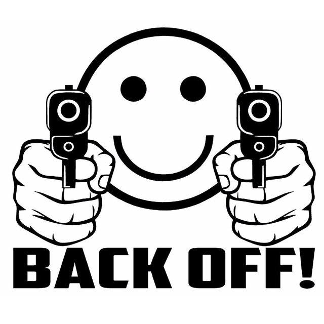 640x640 15cm X 13cm Smiley Face Guns Back Off! Vinyl Decal Sticker Car