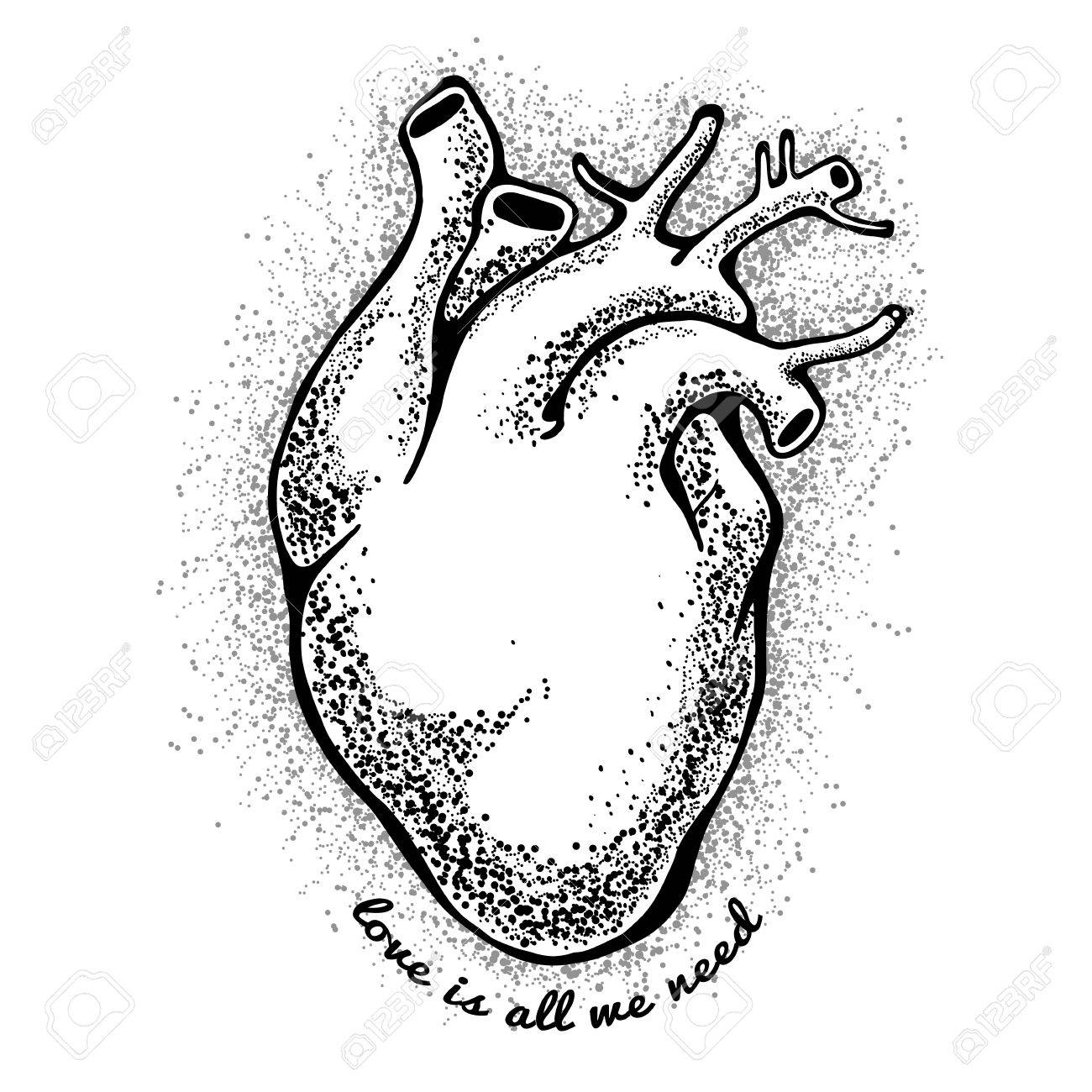 1300x1300 Black Anatomical Heart. Tagline Love Is All We Need. Valentines